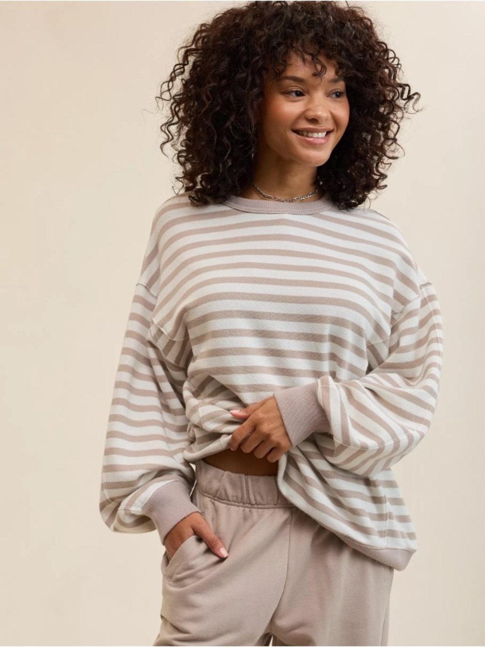 NWT aerie Oversized Crewneck Go-To Sweatshirt Striped Stone Harbor Size Large